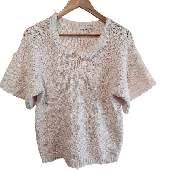 Vintage Lace Sweater Womens Large Pastel Pink 90s Glam Coquette Retro Cottage - Picture 1 of 10